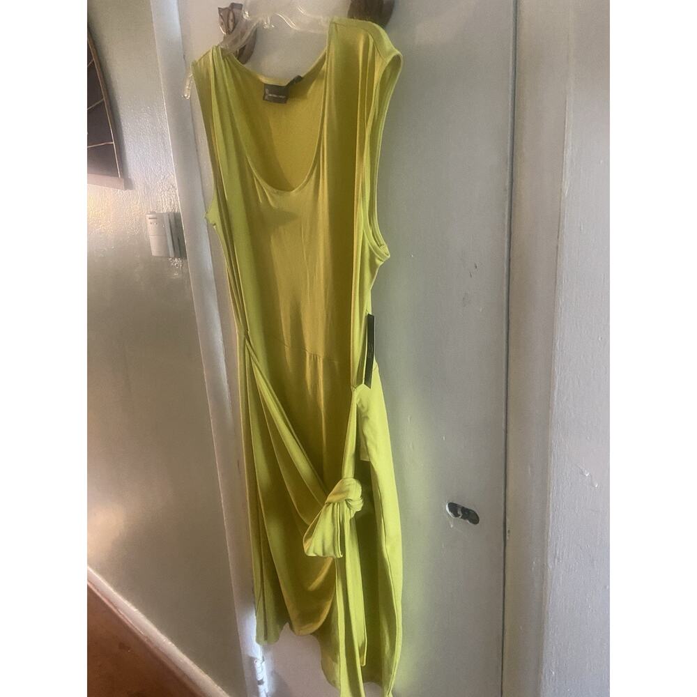 New York And Company Size L Chartreuse Yellow Faux Wrap Dress